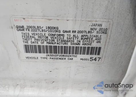 2011 Mitsubishi Lancer Es z USA, uszkodzony, nr VIN JA32U2FU0BU024702